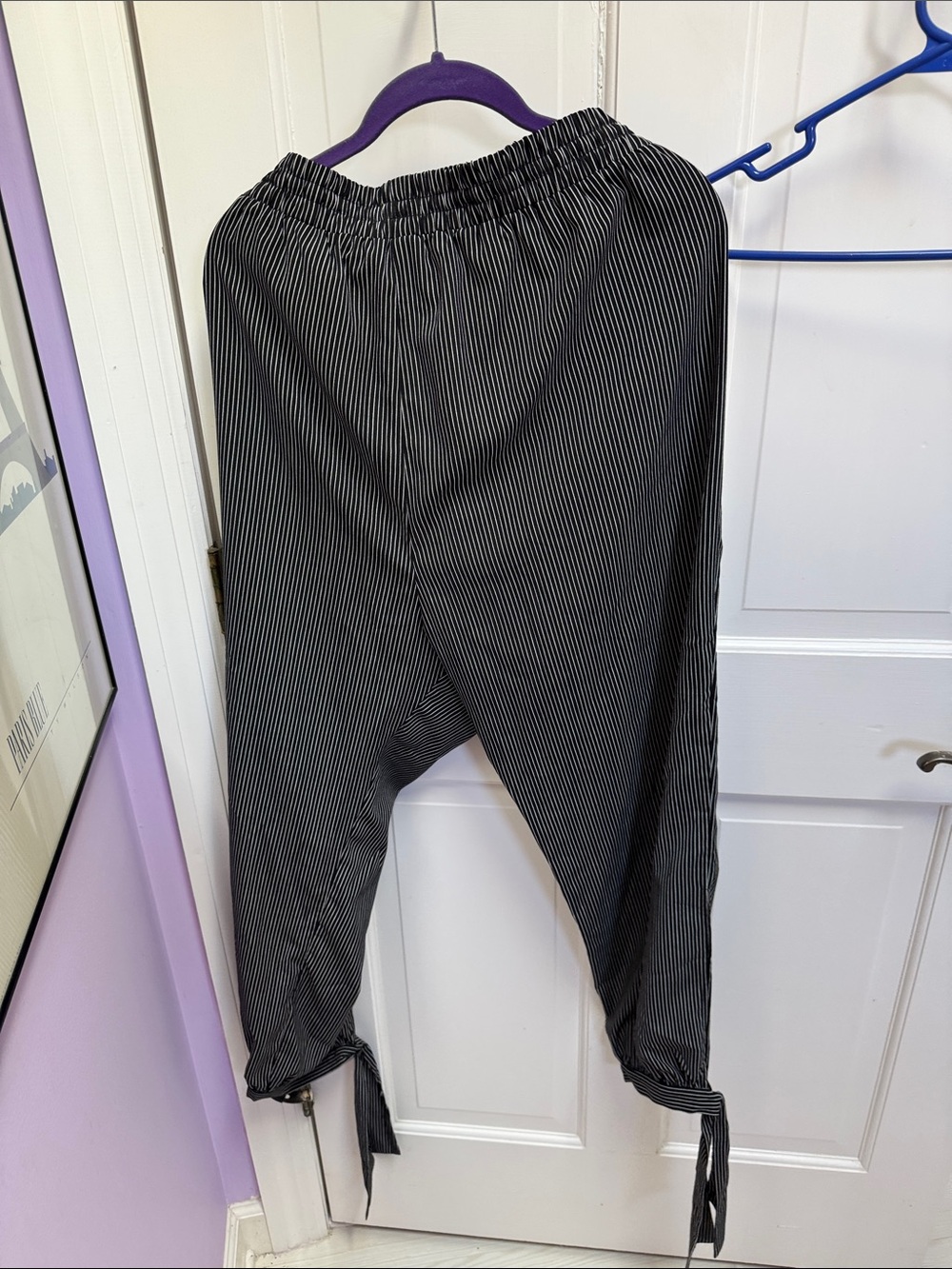Black Pinstripe Elastic-Waist Jumpsuit - Picture 5 of 7